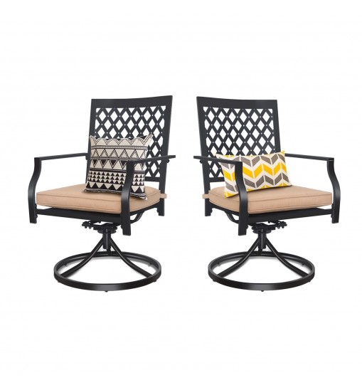 Outdoor Swivel Chairs Set of 2 Patio Metal Dining Rocker Chair with Cushion Surports 300 lbs for Garden Backyard Poolside,Black (2pcs Black-Lattice)