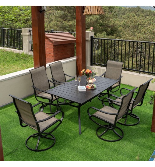 MEOOEM Patio Textilene Swivel Chairs 6PCS Outdoor Dining Chairs with Mesh Fabric Weather Resistant Furniture for Garden Backyard