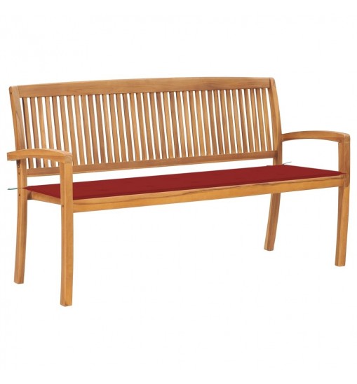 Stacking Patio Bench with Cushion 62.6" Solid Teak Wood