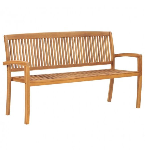 Stacking Patio Bench with Cushion 62.6" Solid Teak Wood