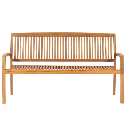 Stacking Patio Bench with Cushion 62.6" Solid Teak Wood