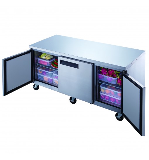 3 Door Commercial Undercounter Refrigerator made by stainless steel  D60.125 in.