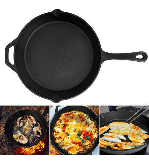 Pre-Seasoned Cast Iron Skillet Oven Safe Cookware Heat-Resistant Holder 12inch Large Frying Pan