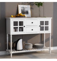 Sideboard Console Table with Bottom Shelf, Farmhouse Wood/Glass Buffet Storage Cabinet Living Room