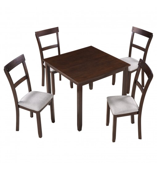 5 Piece Dining Table Set Industrial Wooden Kitchen Table and 4 Chairs for Dining Room (Espresso)