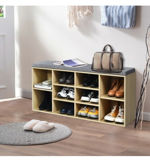 10-Cube Organizer Entryway Padded Shoe Storage Bench