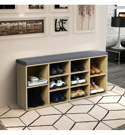 10-Cube Organizer Entryway Padded Shoe Storage Bench