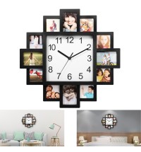 Photo Frame Clock Picture Collage 12-Picture Display Wall Clock Photowall Wall Hanging Home Decor