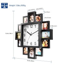 Photo Frame Clock Picture Collage 12-Picture Display Wall Clock Photowall Wall Hanging Home Decor