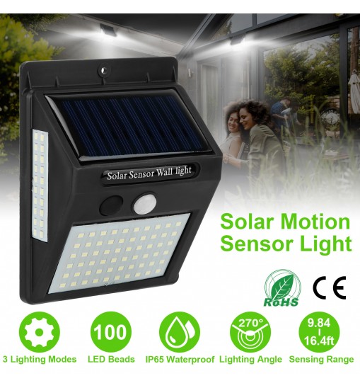 Solar Wall Light Outdoor 100 LEDs PIR Motion Sensor Lamps IP65 Waterproof Lighting