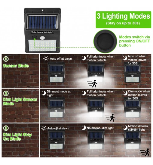 Solar Wall Light Outdoor 100 LEDs PIR Motion Sensor Lamps IP65 Waterproof Lighting