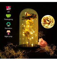 Foil Rose LED String Light Rose Fairy Lamp w/ Glass Dome For Valentines' Day