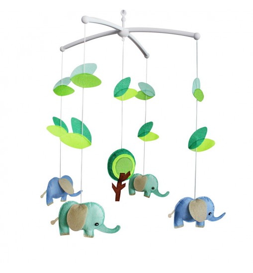 Cute Elephants Nursery Mobile, Exquisite Bedtime Music Crib, Colorful Decor