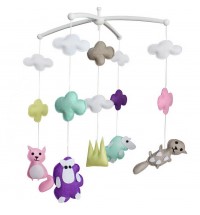 Handmade Nursery Gift, Baby Dream Musical Mobile, Animals, Colorful