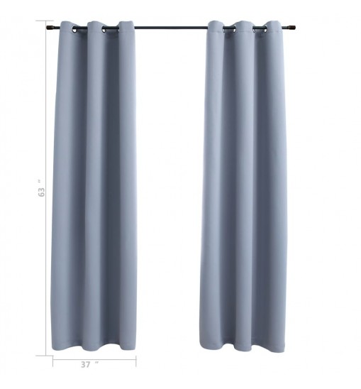 Blackout Curtains with Rings 2 pcs Gray 37"x63" Fabric