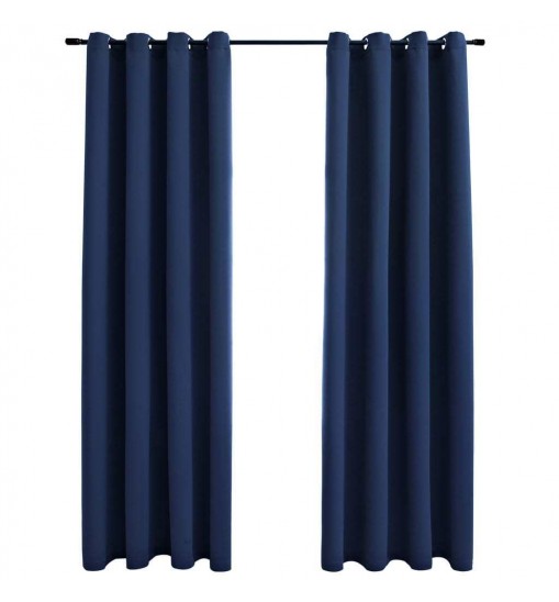 Blackout Curtains with Rings 2 pcs Navy Blue 54"x95" Fabric