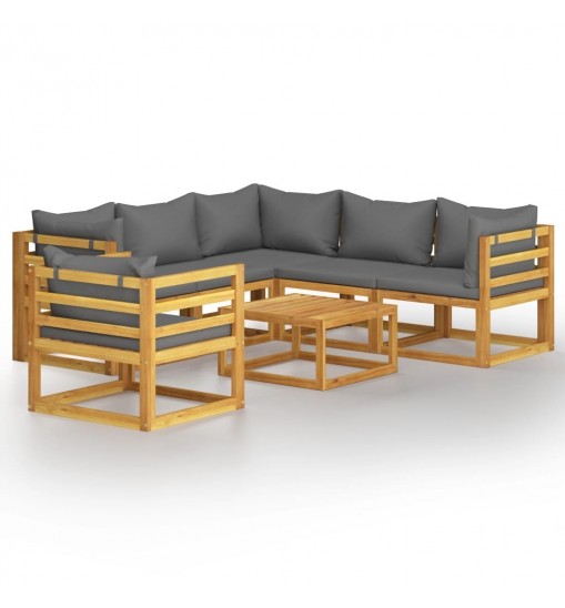 7 Piece Patio Lounge Set with Cushion Solid Acacia Wood