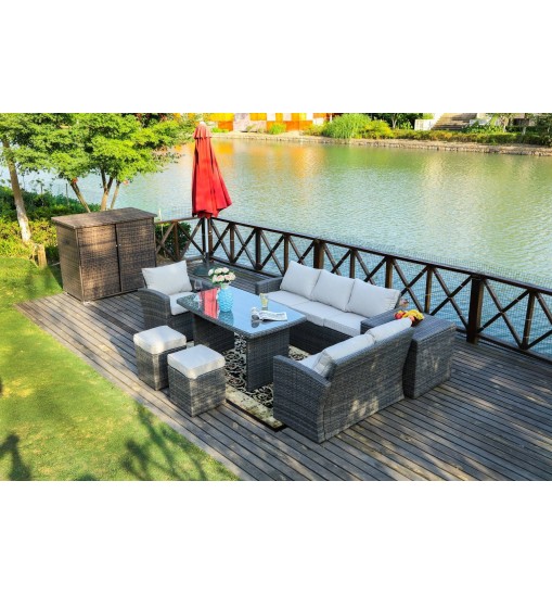 Direct Wicker 7 PCS Outdoor PE Rattan Wicker Sofa Rattan Patio Garden Furniture;  With Wide Cabinet;  Gray