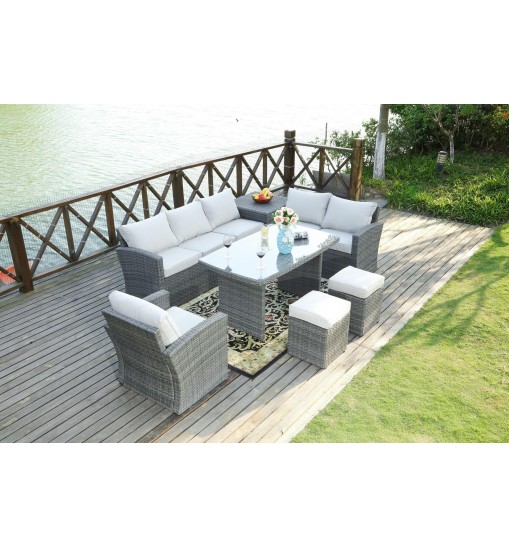 Direct Wicker 7 PCS Outdoor PE Rattan Wicker Sofa Rattan Patio Garden Furniture;  With Wide Cabinet;  Gray