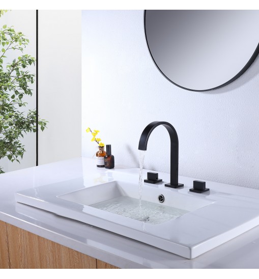 Matte Black 2-Handle 3 Holes Widespread Bathroom Sink Faucet Solid Brass RBF65020MB