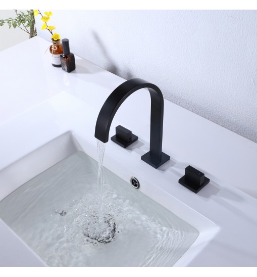 Matte Black 2-Handle 3 Holes Widespread Bathroom Sink Faucet Solid Brass RBF65020MB