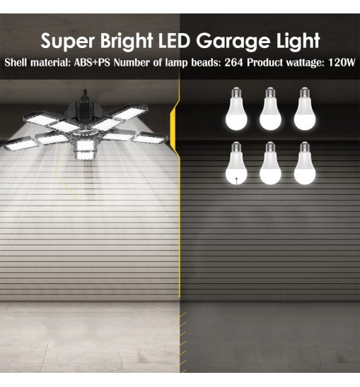 LED Garage Lights with 5-8 Adjustable Panels E27 Ceiling Shop Work Lamp Deformable Bulb Ceiling Light for Shop/Storage/Warehouse