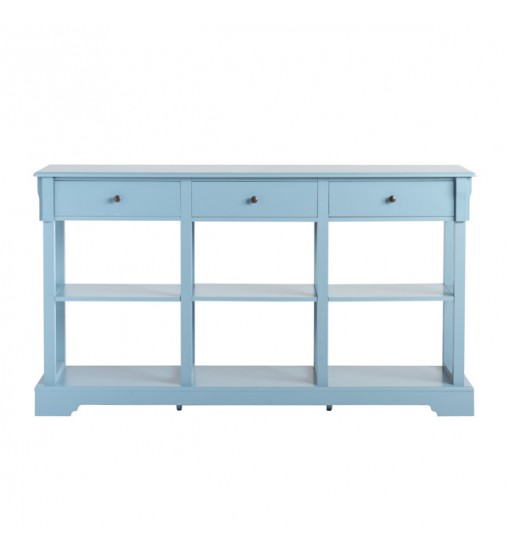 Console Sofa Table with Ample Storage; Retro Kitchen Buffet Cabinet Sideboard with Open Shelves and 3 Drawers; Accent Storage Cabinet for Entryway/Living Room Teal Blue Color