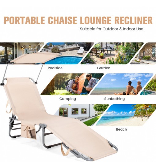 Adjustable Outdoor Recliner Chair with Canopy Shade