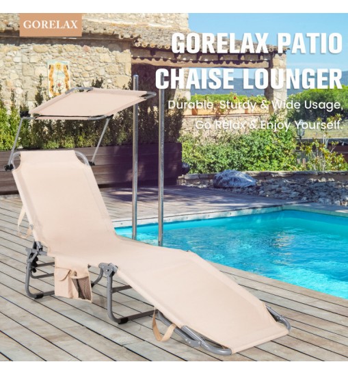 Adjustable Outdoor Recliner Chair with Canopy Shade