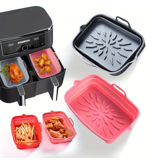 Rectangular Air Fryer Liners; Foldable Silicone Tray; Air Fryer Accessories; Reusable Grill Plate; Heat Resistant Microwave Silicone Plate; Home Kitchen Items