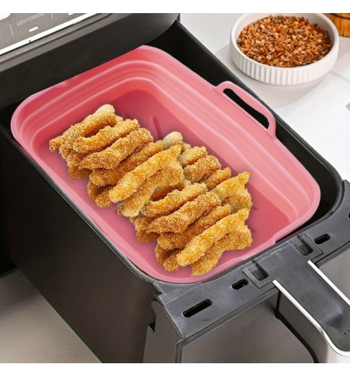 Rectangular Air Fryer Liners; Foldable Silicone Tray; Air Fryer Accessories; Reusable Grill Plate; Heat Resistant Microwave Silicone Plate; Home Kitchen Items