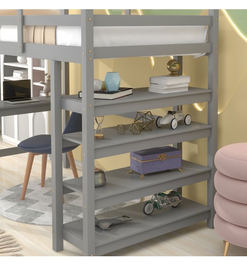 Loft Bed Twin with desk; ladder; shelves ; Gray