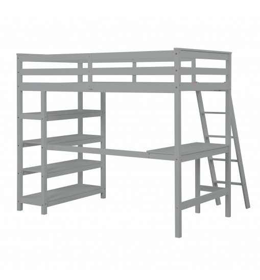 Loft Bed Twin with desk; ladder; shelves ; Gray