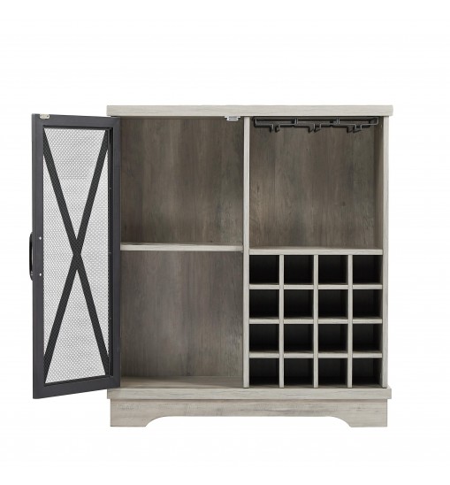 Single door wine cabinet with 16 wine storage compartments (Gray;  31.50" W*13.78" D*35.43" H)