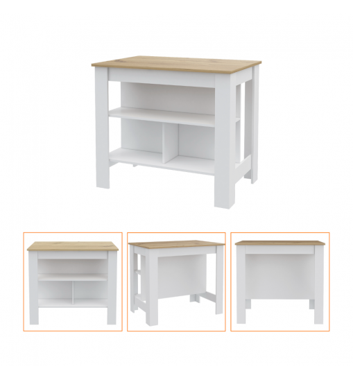 Austin 2 Piece Kitchen Set, Upper Wall Cabinet + Kitchen Island , White /Walnut