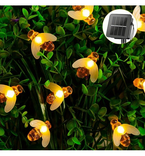 1pc Solar Lights String; 20LEDs Path Lights With 8 Lighting Modes; Outdoor Waterproof Simulation Honey Bees Decor Garden Lights For Garden Wedding Lawn Xmas Decorations; Warm White; 197in