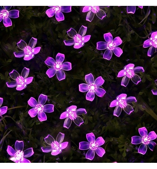 1pc Solar Flower String Lights; Blossom String Lights; Fairy LED Lights String; Solar Flower Decorative Lighting For Outdoor Home Garden Lawn Patio Xmas Trees Party And Holiday Purple