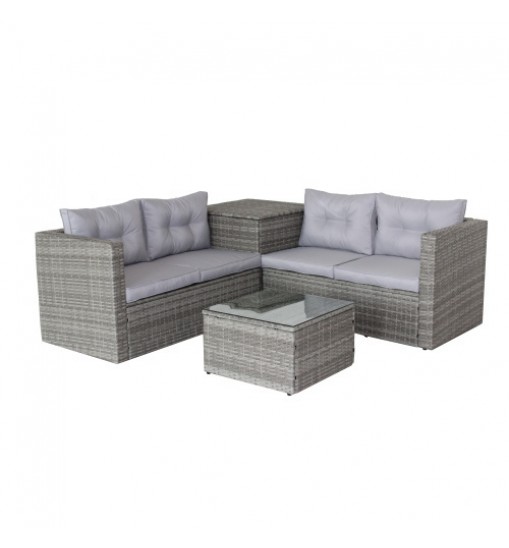 4 Piece Patio Sectional Wicker Rattan Outdoor Furniture Sofa Set with Storage Box Grey