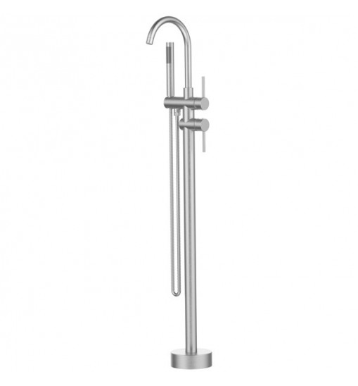 Floor Mount Bathtub Faucet Freestanding Tub Filler Brushed Nickel Standing High Flow Shower Faucets with Handheld Shower Mixer Taps Swivel Spout