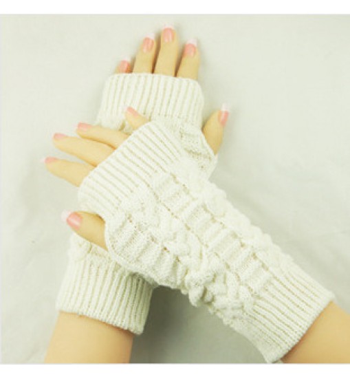 Winter Show Finger Gloves Female Computer Short Gloves Warm Extended Gloves Popular Half Finger Wool Flat Gloves