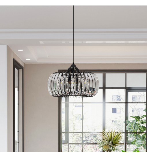 Modern Oblate Black Crystal Chandelier Fixture; Ceiling Pendant light for Living Room; Bedroom; Kitchen; Dining Room; Hallway; Adjustable Color Temperature; Dimmable; 120V; E26; W16.5*L31.5