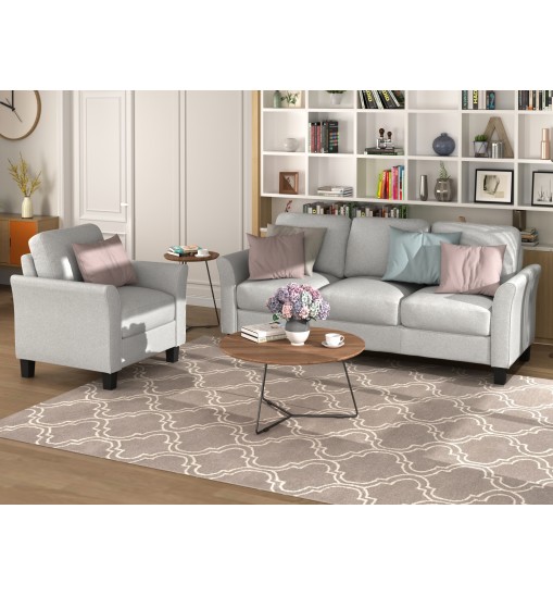 Living Room Furniture chair and 3-seat Sofa (Light Gray)