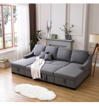 Upholstery Sleeper Sectional Sofa with Double Storage Spaces;  2 Tossing Cushions