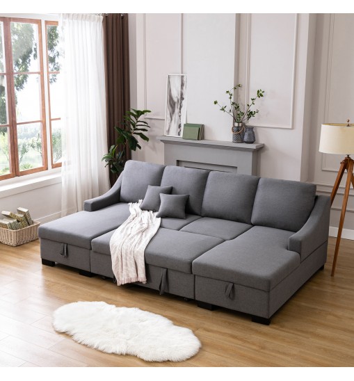 Upholstery Sleeper Sectional Sofa with Double Storage Spaces;  2 Tossing Cushions