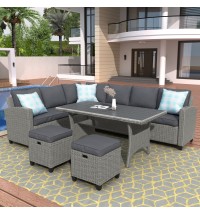 Patio Furniture Set;  5 Piece Outdoor Conversation Set;  Dining Table Chair with Ottoman and Throw Pillows