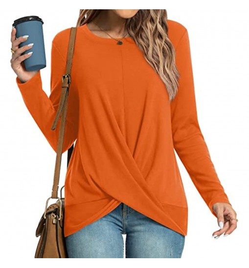 Women's Winter Fall Tunic Tops Long Sleeve Casual T-Shirts Front Twist Crewneck Blouse For Leggings