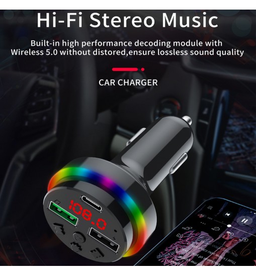 Car BT5.0 FM Transmitter; 3.1A Wireless Handsfree Audio Receiver Auto MP3 Player Dual USB Fast Charging Adapter Car Charger Car Accessories