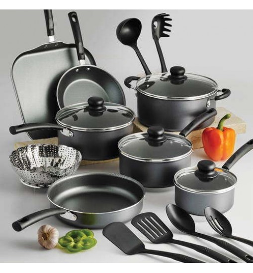 Primaware 18 Piece Non-stick Cookware Set, Steel Gray