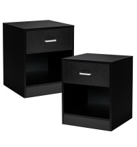 Set of 2 Modern Wooden Nightstands with Storage Drawer and Open Cabinet