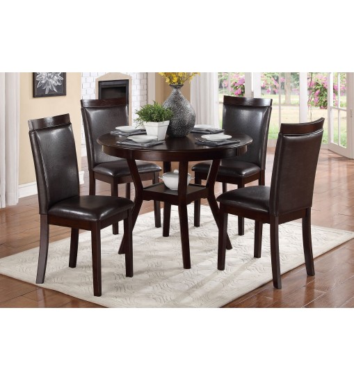 Espresso Finish 5pc Dinette Set Table with Open Display Shelf 4x Side Chairs Faux Leather Upholstered Contemporary Dining Room Furniture